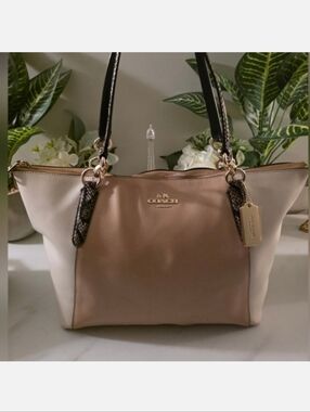 Coach Two-Tone Pebbled Leather Tote - Taupe & Cream